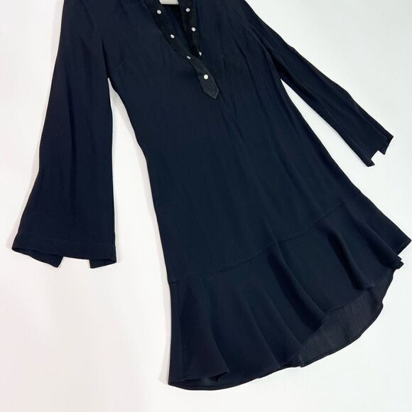 A.L.C. Dress Womens 4 Long Sleeve Mini Leather trip Satin Dark Blue - Picture 2 of 9